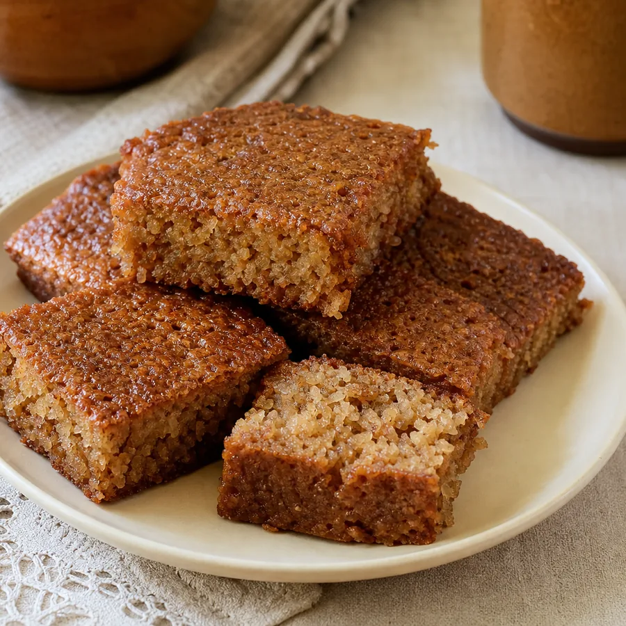 Hand-cut squares of Jamaican coconut toto showing their moist compact crumb.